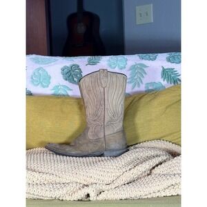 Texas Vintage Distressed Suede Cowboy Boots Western Stitching Womens 5.5